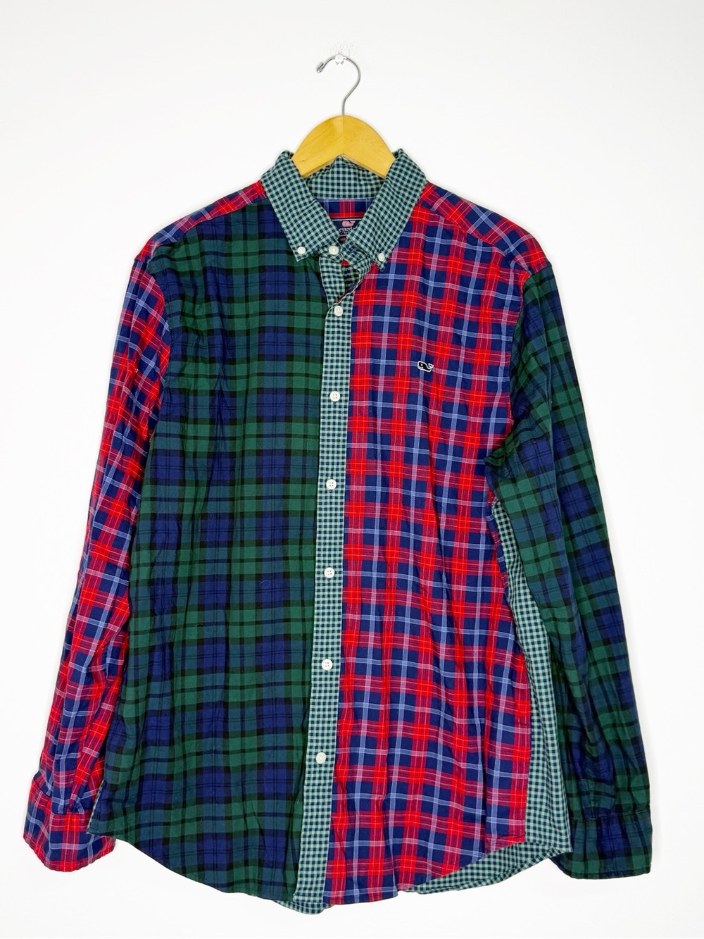 Vineyard Vines Classic Fit Patchwork Plaid Whale Shirt Size Large Long Sleeve